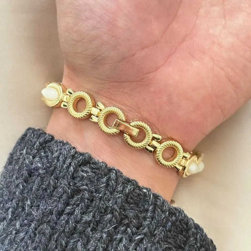 y2k dainty gold and white stone round stainless steel charm watch